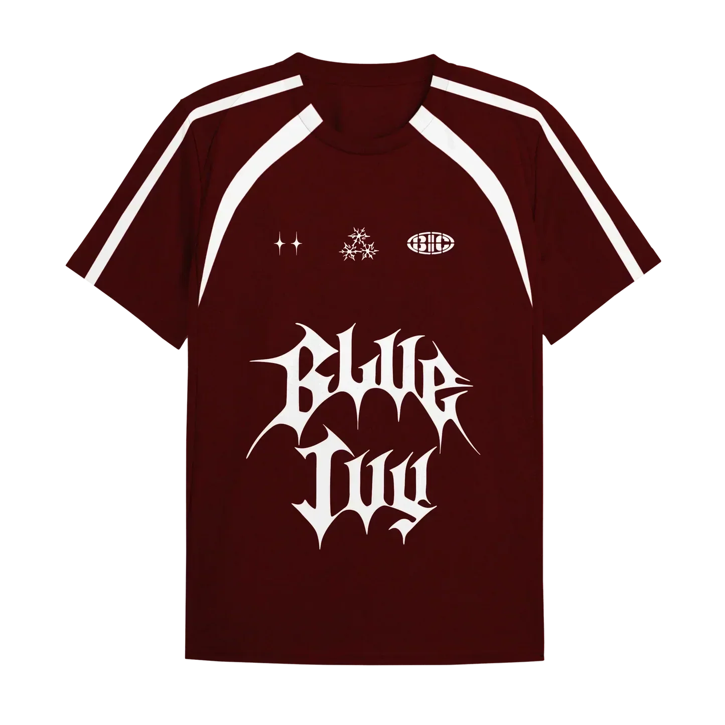 Beyoncé BIC red jersey back with white logo graphics and athletic stripe design