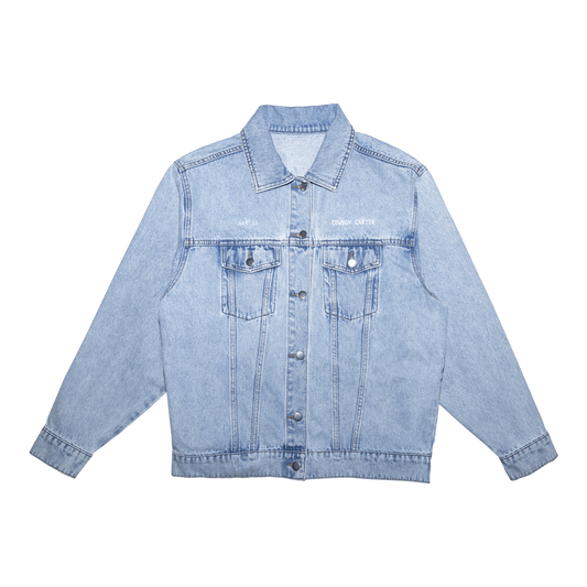 Cowboy Carter light blue denim jacket with chest embroidery, Beyoncé merch front view