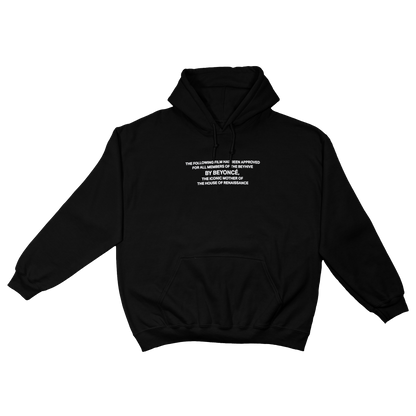 Black A Film By B hoodie with Beyoncé film text graphic, Beyoncé merch front view