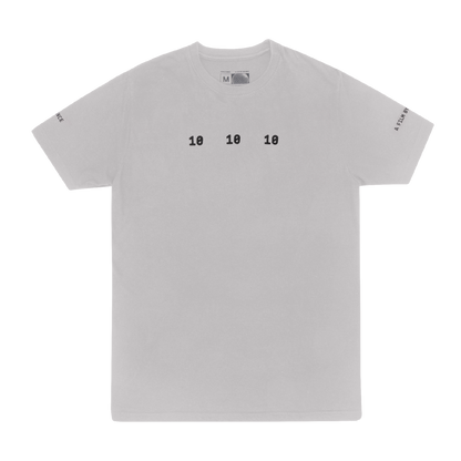 Beyoncé 10’s short sleeve tee front in washed grey cotton featuring bold Renaissance inspired graphic artwork and premium streetwear aesthetic