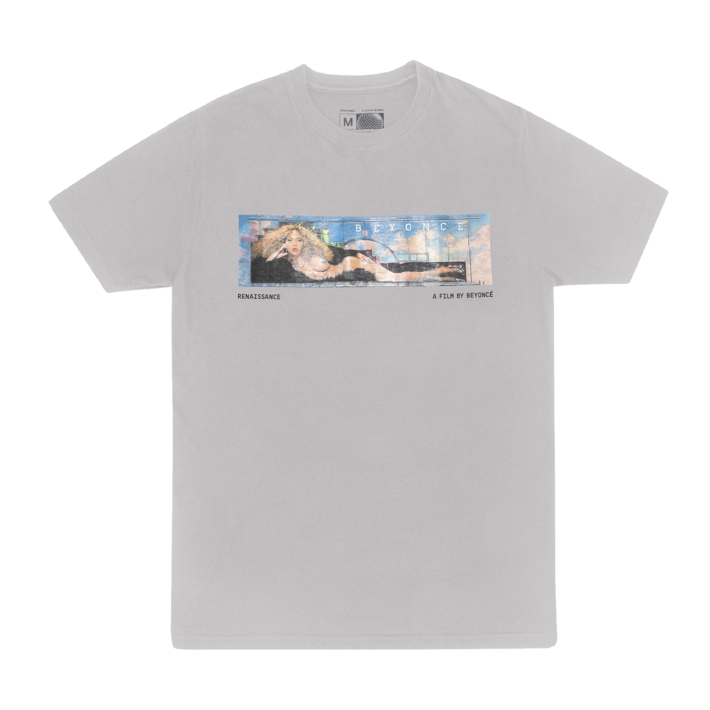 Beyoncé Billboard B short sleeve tee in grey featuring Renaissance film-inspired artwork with cinematic Beyoncé graphic print on front chest