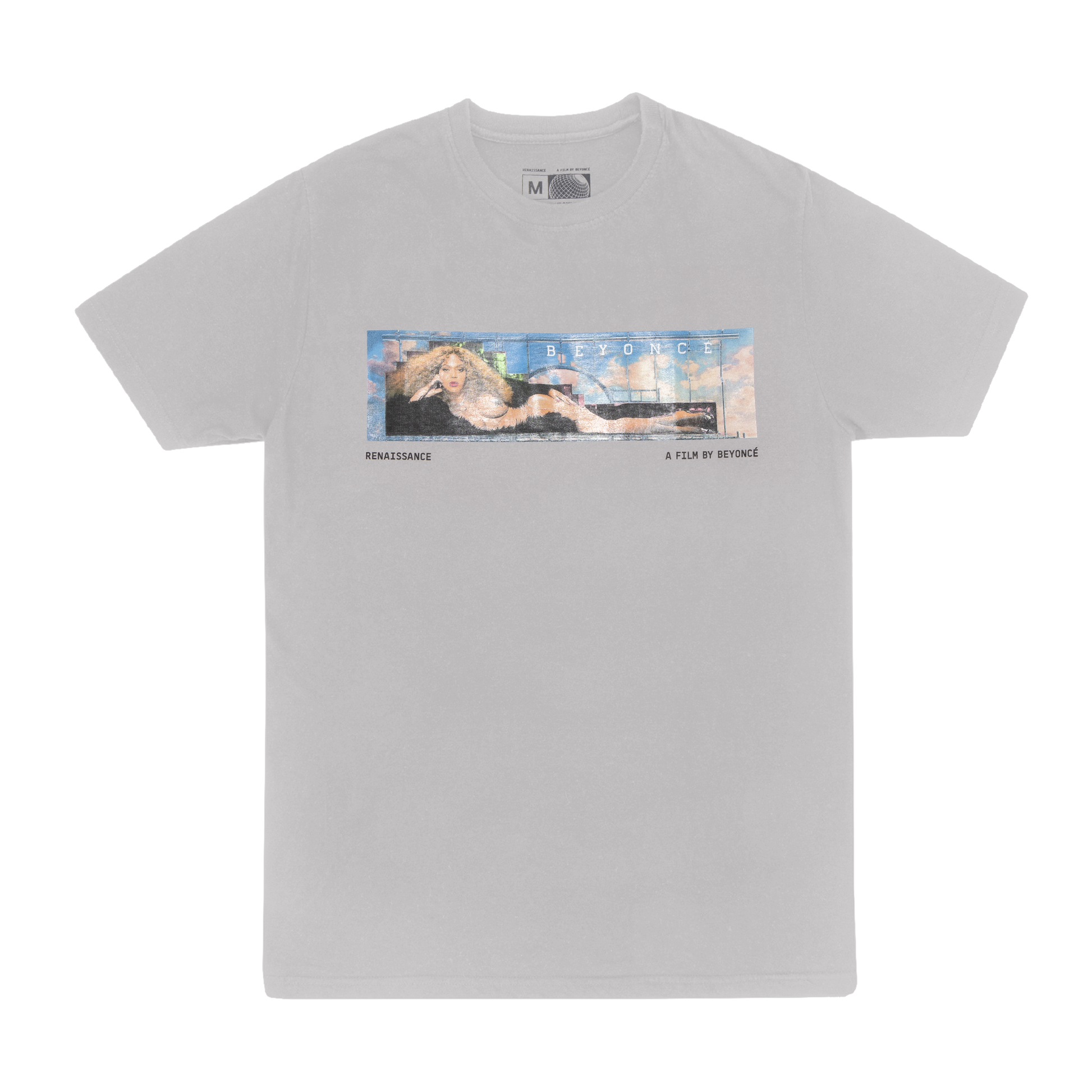 Beyoncé Billboard B short sleeve tee in grey featuring Renaissance film-inspired artwork with cinematic Beyoncé graphic print on front chest