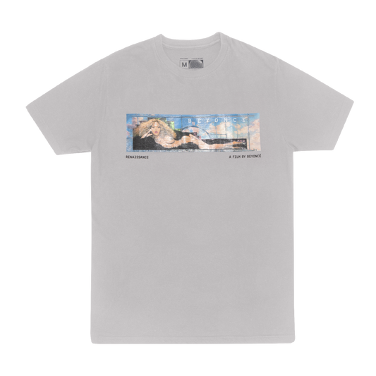 Beyoncé Billboard B short sleeve tee in grey featuring Renaissance film-inspired artwork with cinematic Beyoncé graphic print on front chest