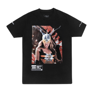 Beyoncé BZZZBITCH short sleeve tee front in black cotton with bold graphic streetwear design inspired by Cowboy Carter energy