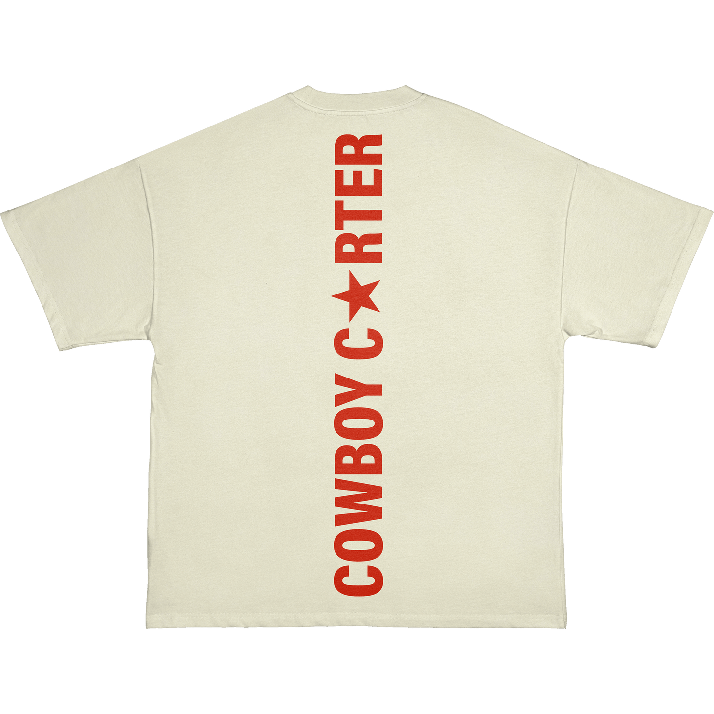 Cream Beyoncé official merch tee back with bold red Cowboy Carter vertical graphic streetwear design