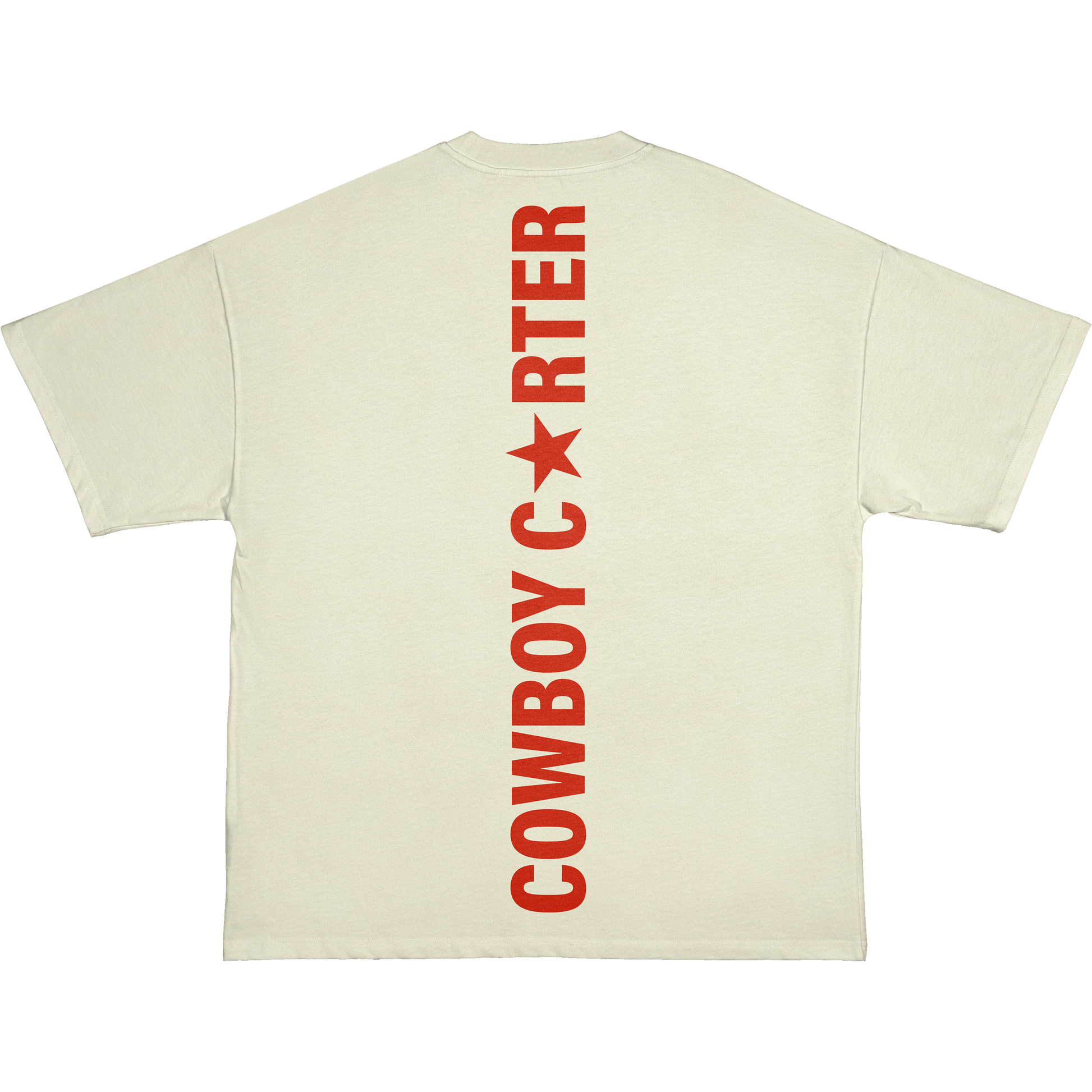 Cream Beyoncé official merch tee back with bold red Cowboy Carter vertical graphic streetwear design