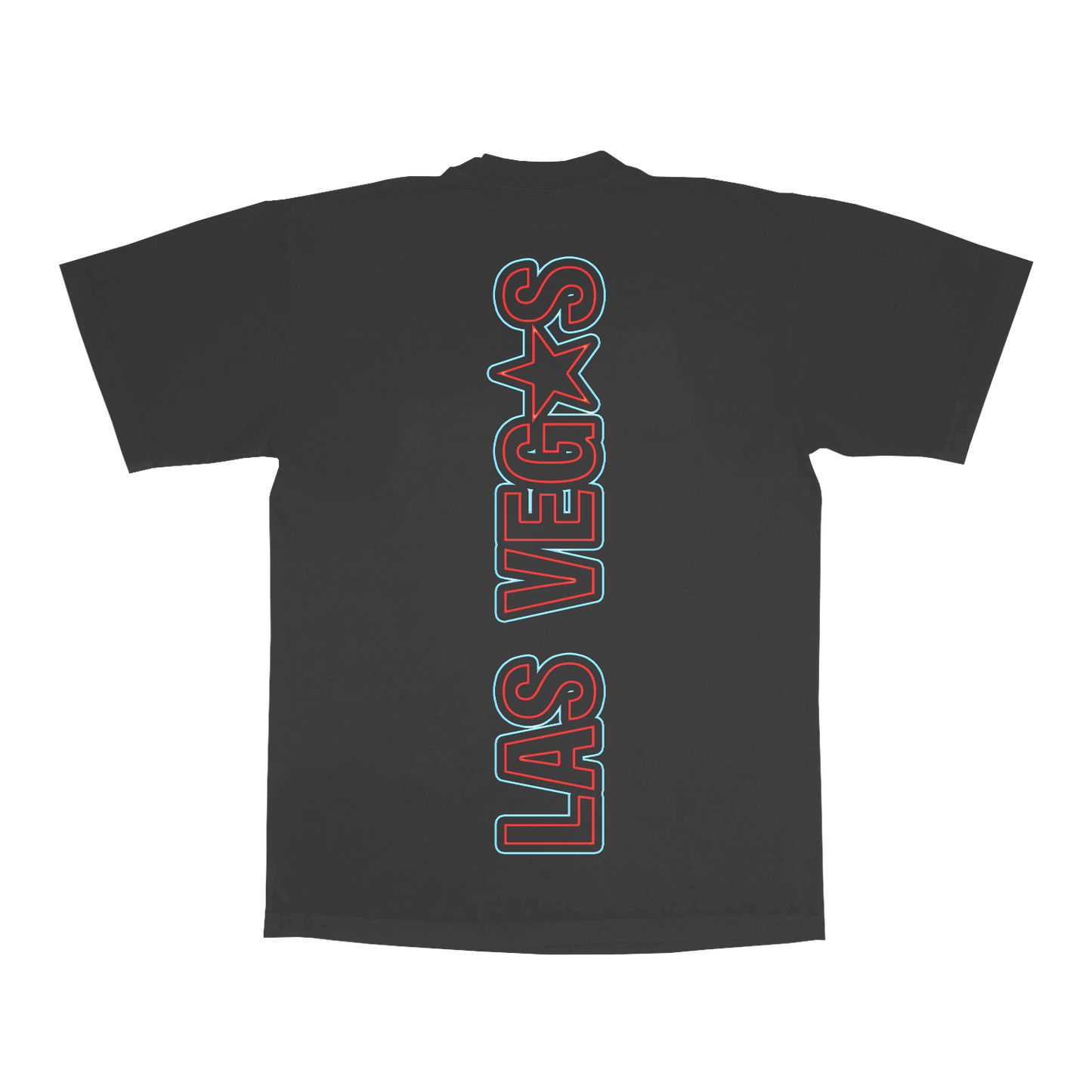 Beyoncé LV web exclusive tee back in grey featuring bold Las Vegas inspired vertical graphic with neon red and blue Cowboy Carter tour design