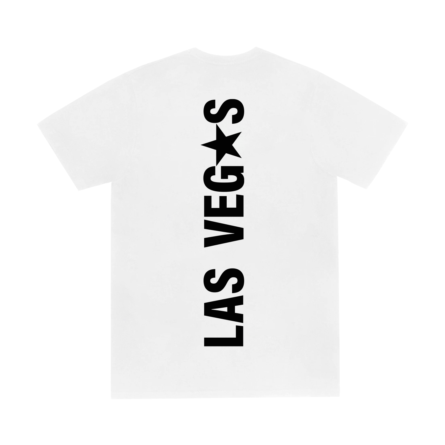 Beyoncé LV web exclusive tee back in white featuring bold black Las Vegas inspired vertical Cowboy Carter graphic with minimalist tour styling