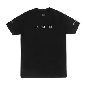 Black Beyoncé merch 10s short sleeve tee front view with minimal chest text design