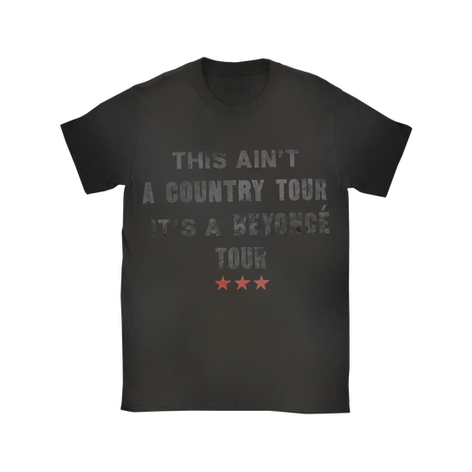 Beyoncé Amen Tour black tee front with distressed tour text and red star graphic