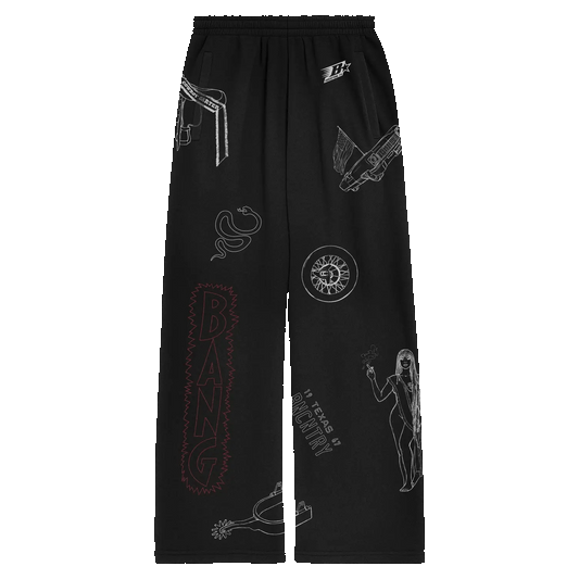 Been Country black sweats with western outline graphics, Beyoncé merch front view