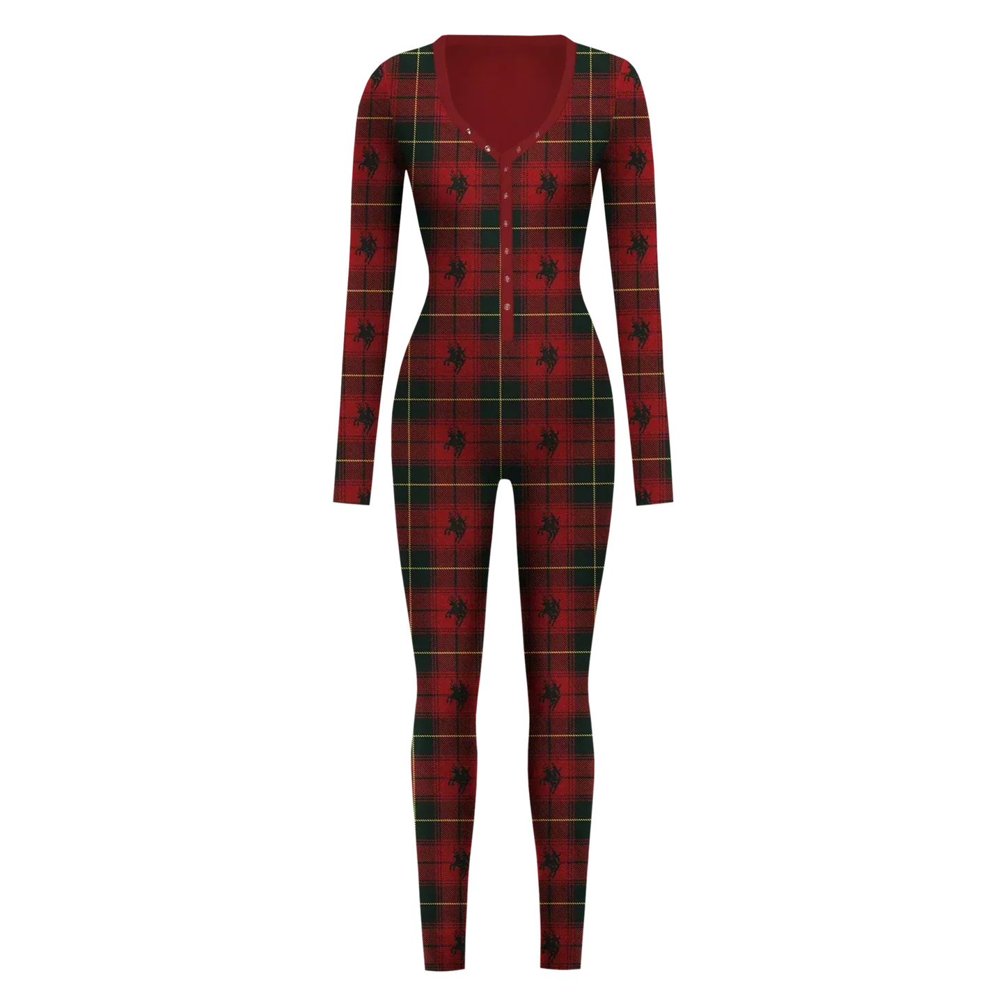 Been Cozy red and green plaid onesie with western print, Beyoncé merch front view