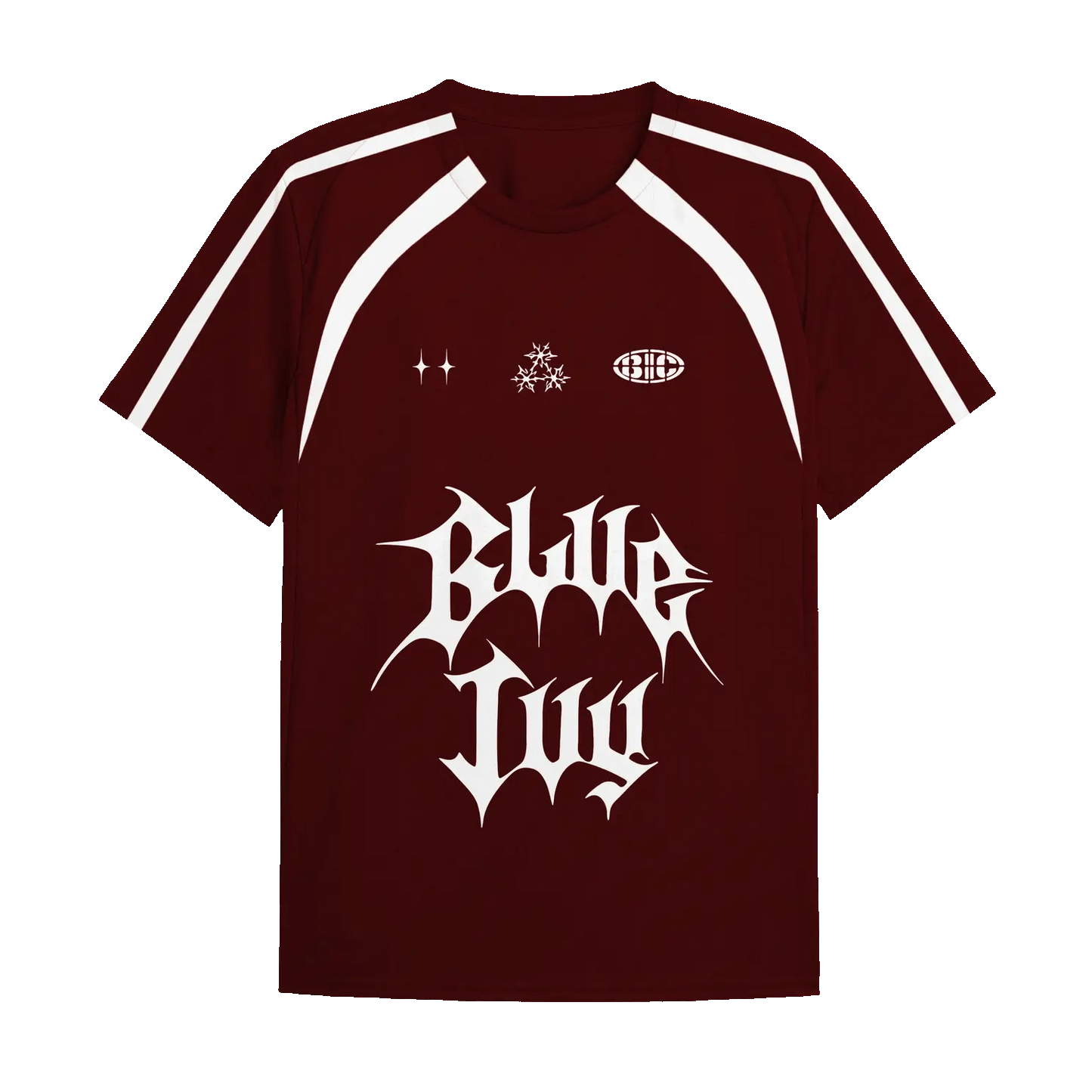 Beyoncé BIC red jersey front with white logo graphics and sporty stripe details