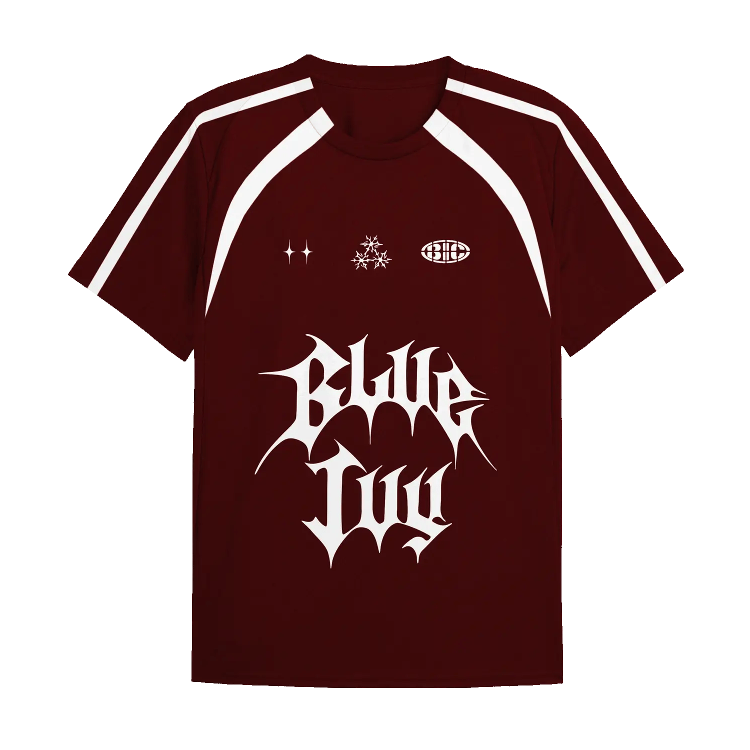 Beyoncé BIC red jersey front with white logo graphics and sporty stripe details