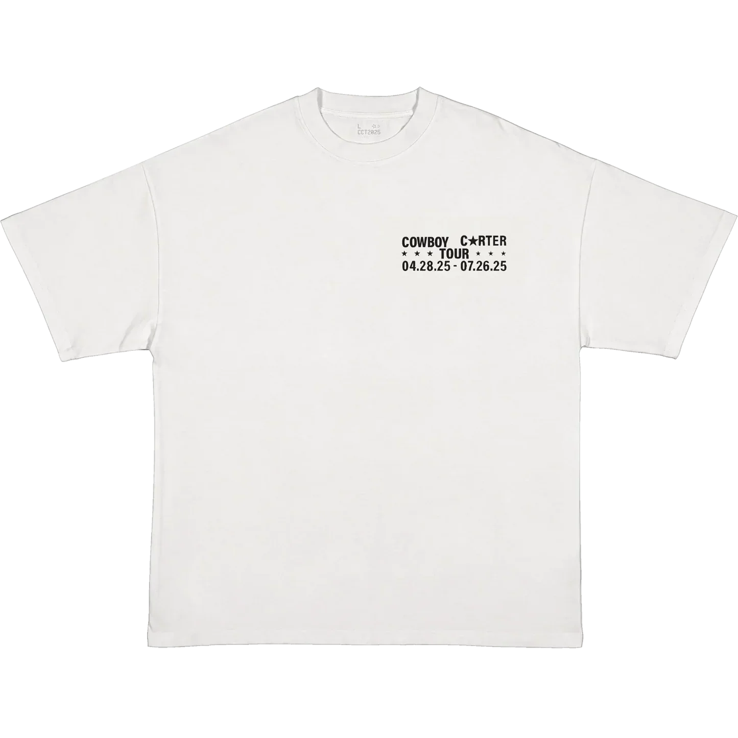 Beyoncé CCT Official Tour white tee front with Cowboy Carter tour date chest print