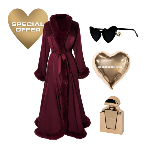 Cé Lumière XO bundle with robe, sunglasses, perfume, and heart graphics, Beyoncé merch set view