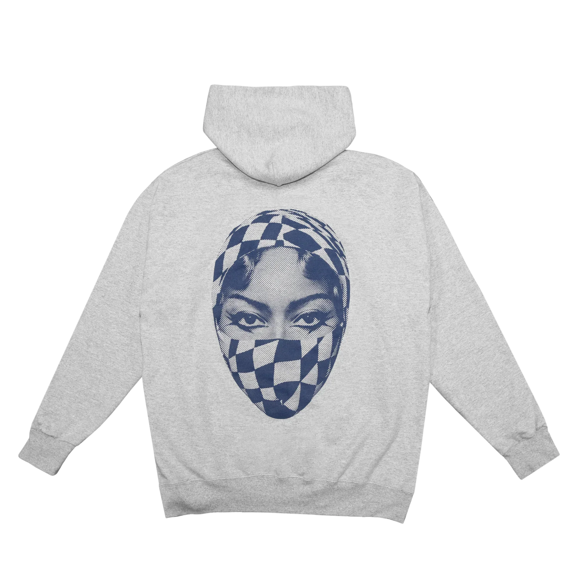 Beyoncé Cowboy Carter grey hoodie back with blue checkered face graphic design