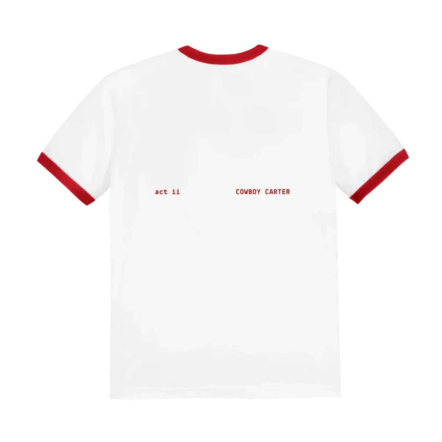 Beyoncé Cowboy Carter red ringer tee back with act ii text and minimal red lettering