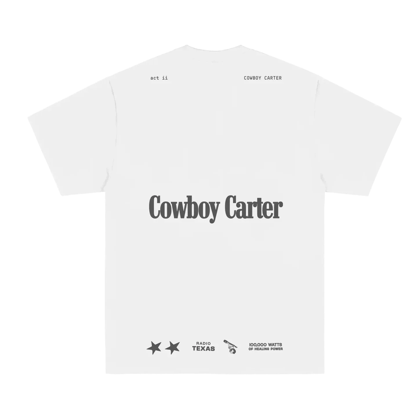 Beyoncé Cowboy Carter white short sleeve tee back with album text and western icon details