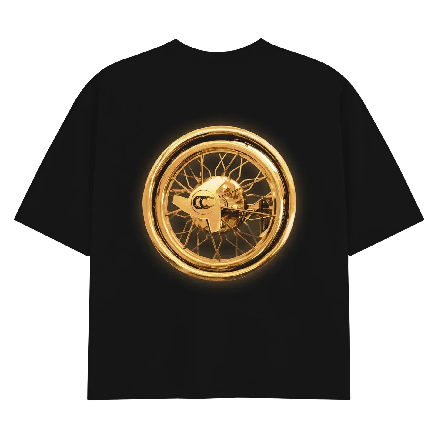 Gold Reindeer black tee with metallic gold wheel graphic, Beyoncé merch back view