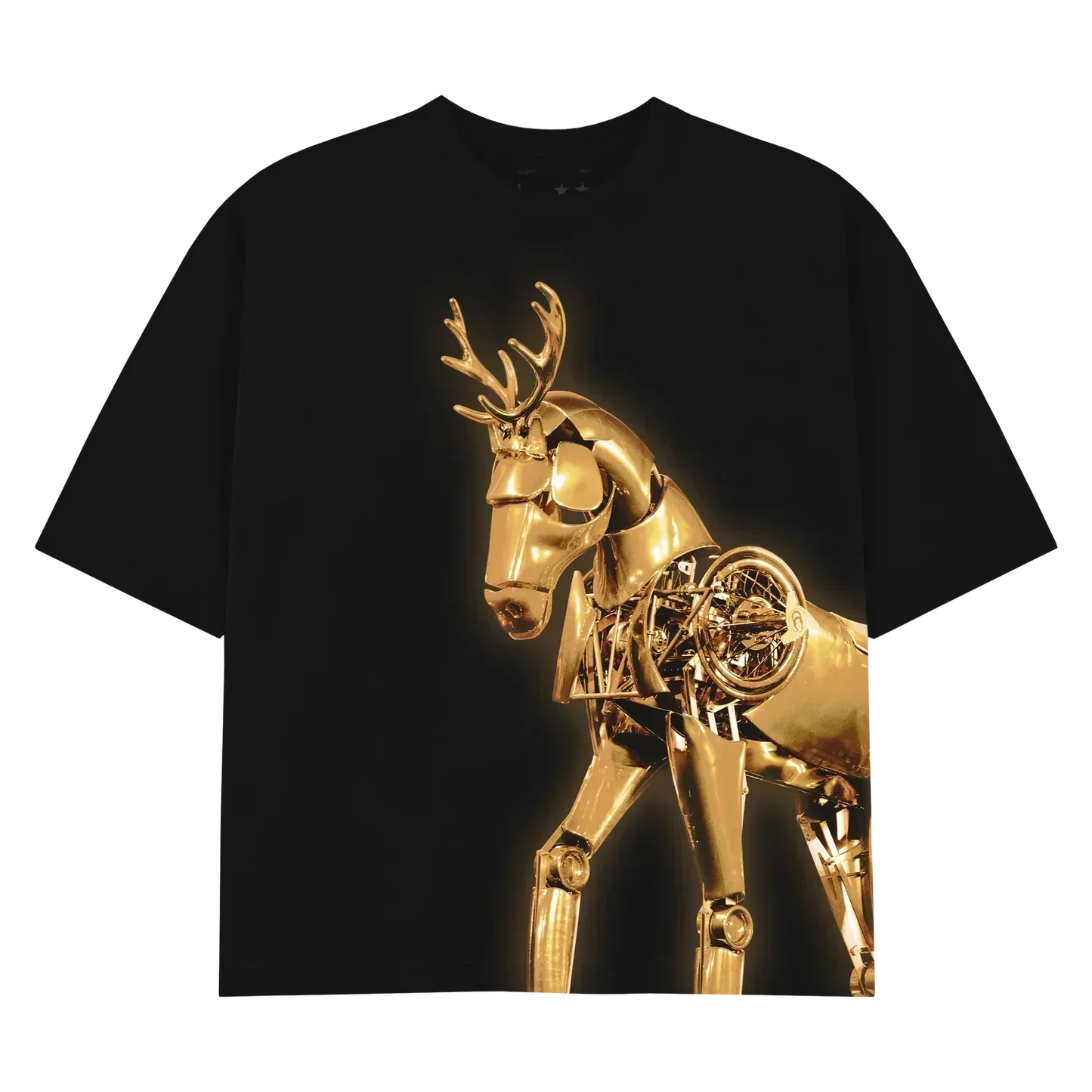 Gold Reindeer black tee with metallic gold reindeer graphic, Beyoncé merch front view