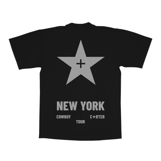 NY Web Exclusive black tee with New York tour star graphic, Beyoncé merch back view