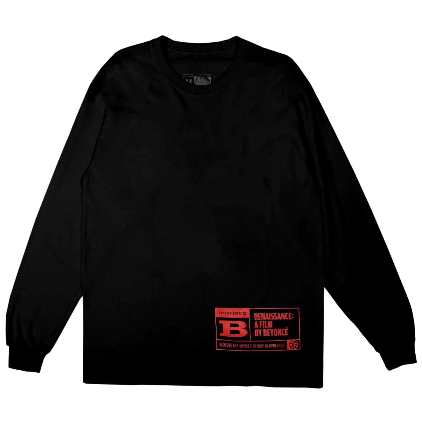 Black Rated B long sleeve tee with Renaissance A Film By Beyoncé logo, Beyoncé merch back view