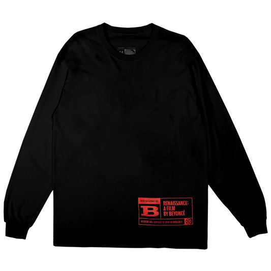 Black Rated B long sleeve tee with Renaissance A Film By Beyoncé logo, Beyoncé merch back view