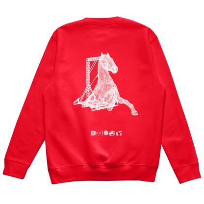 Reneigh red crewneck sweatshirt with white horse graphic, Beyoncé merch back view
