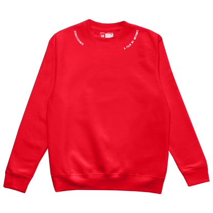 Reneigh red crewneck sweatshirt with subtle neckline text, Beyoncé merch front view
