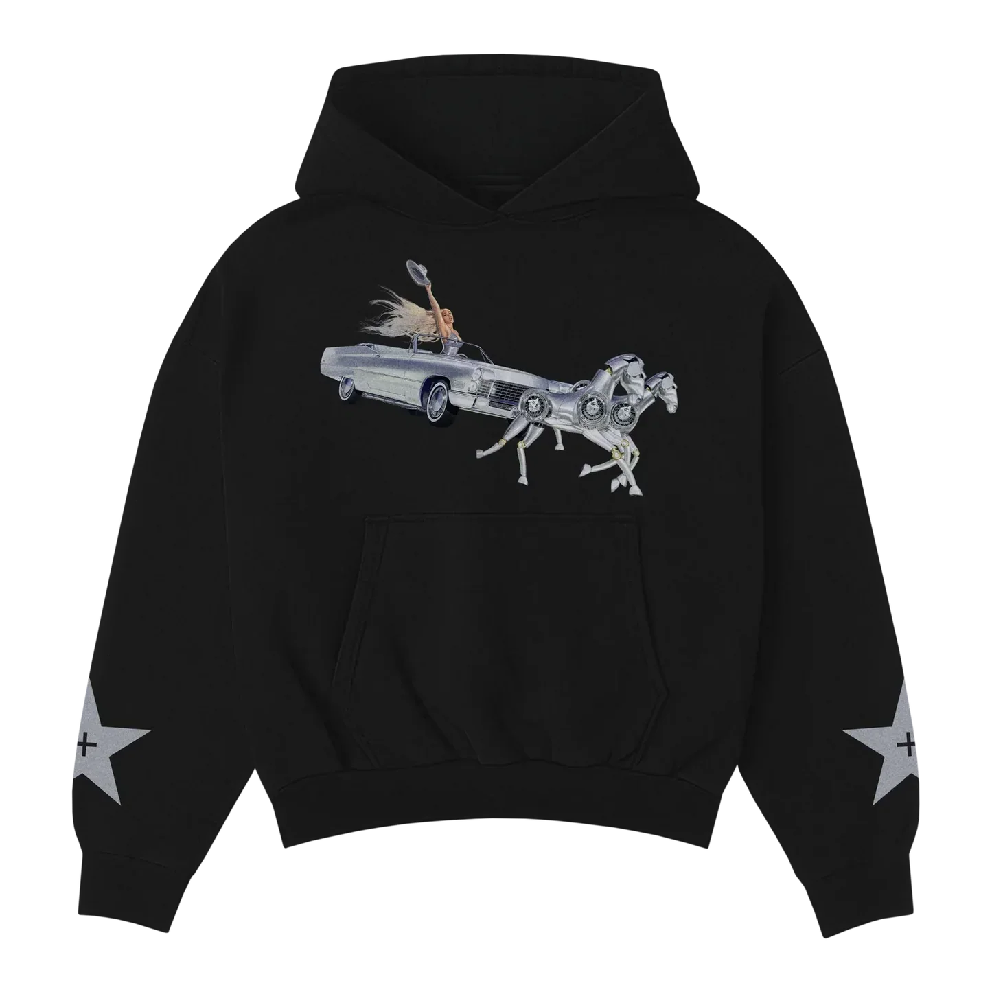 Beyoncé Silver Sleigh hoodie front alt view with black pullover design and silver sleigh artwork