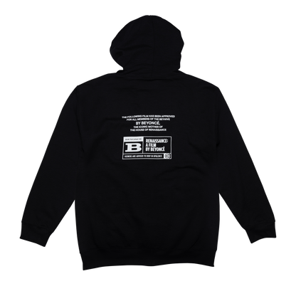 Black Worldwide full-zip hoodie with A Film By Beyoncé rating label graphic, Beyoncé merch back view
