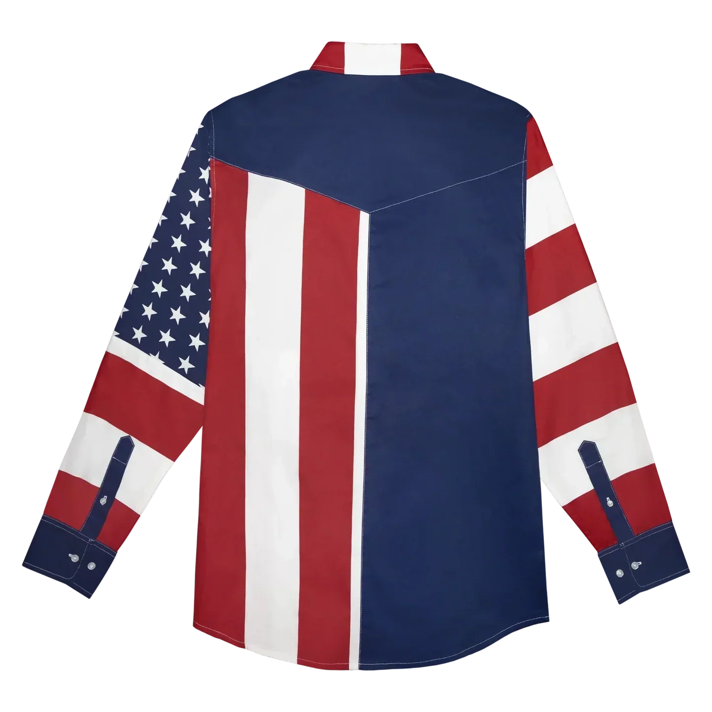 Cowboy Carter woven shirt back featuring bold American flag panel design and western-inspired Beyoncé tour fashion style