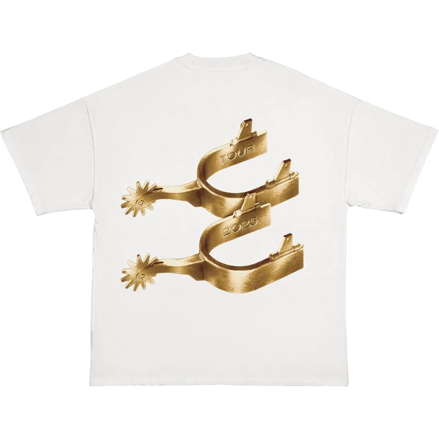 II HANDS II HEAVEN white tour tee back with gold Cowboy Carter Tour 2025 spur graphic