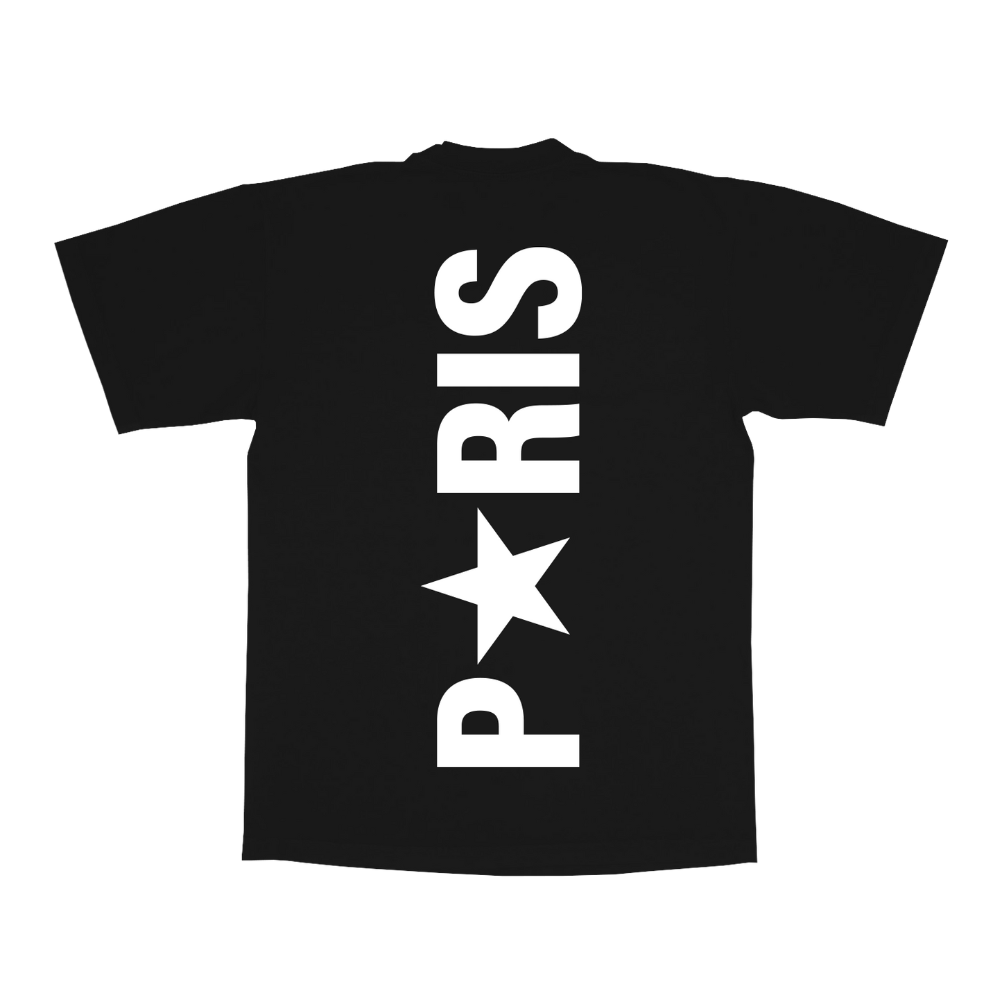 PAR web exclusive black tee back with bold PARIS vertical text graphic inspired by Beyoncé Cowboy Carter Tour 2025 merch collection