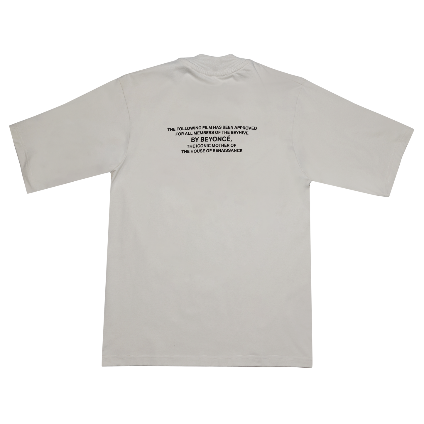 Back view of white Beyoncé Visual Crystal short sleeve tee with House of Renaissance inspired statement text graphic print